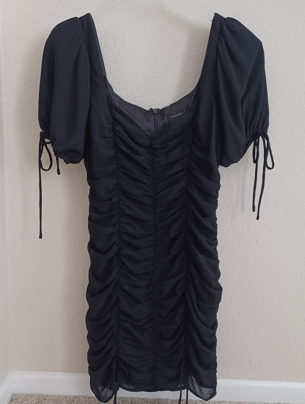 Majorelle Gerald Black Ruched Mini Dress Sorority Pref Round Semi Formal S EUC - Picture 4 of 12